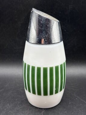 Gemco Westinghouse Green & White Striped MCM Vintage Glass & Metal Sugar Shaker